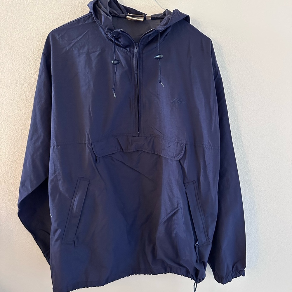 L.L. Bean Navy Blue Pullover Windbreaker Hoodie